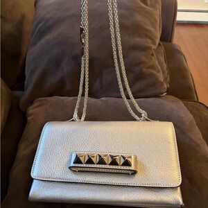Valentino Garavani Silver Crossbody Bag with Studded Detail